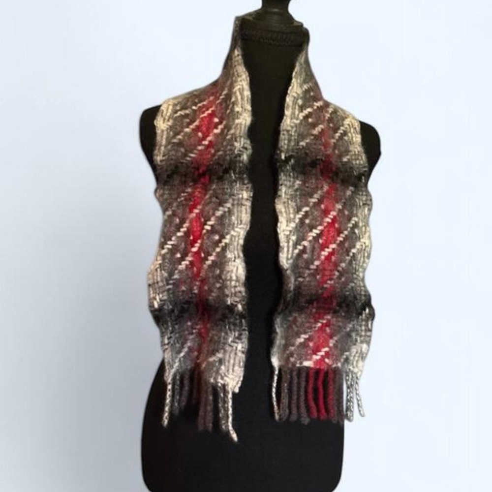 100% cashmere scarf black red grey winter charter club